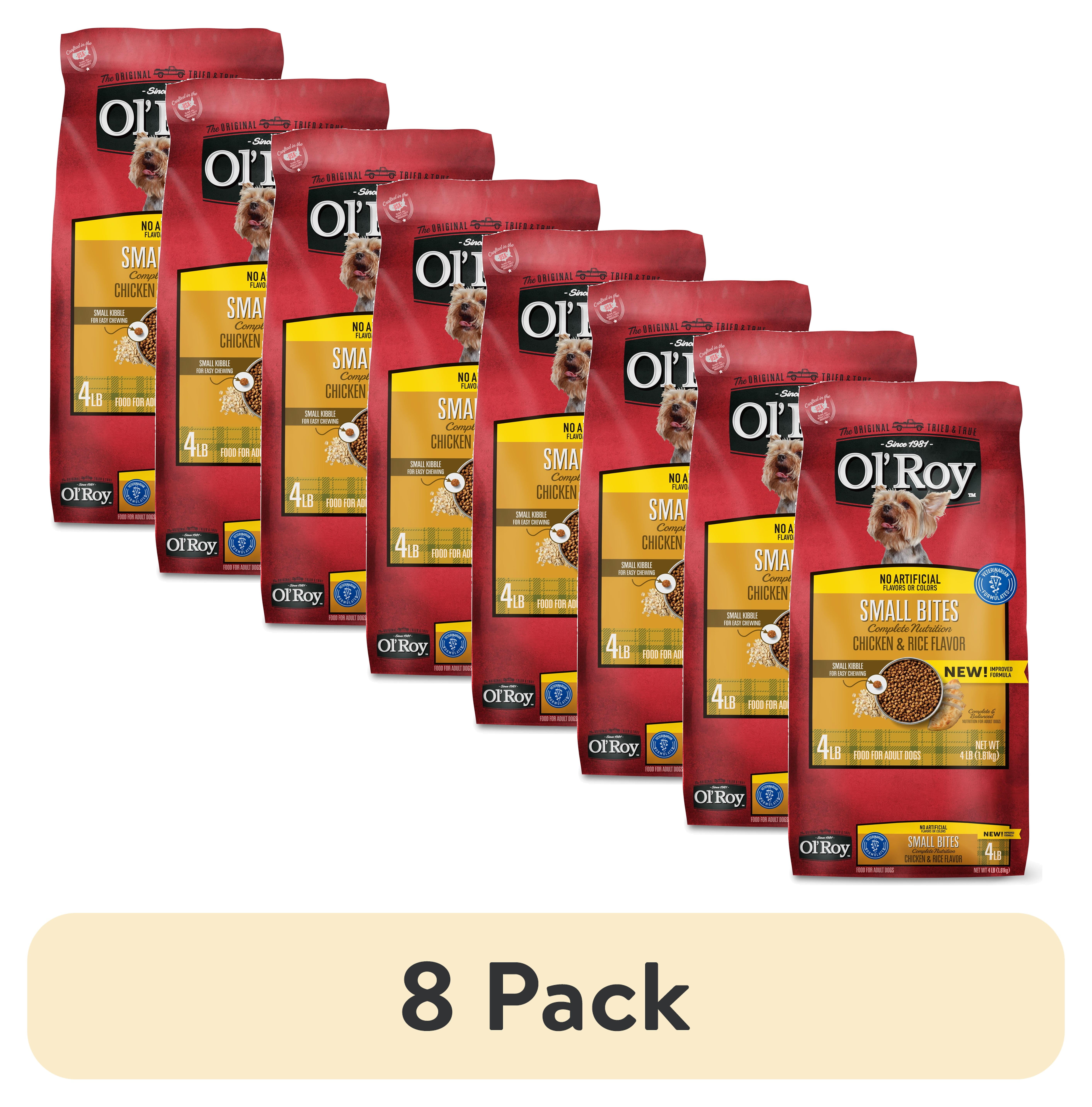 (8 pack) Ol' Roy Small Bites Complete Nutrition Dry Dog Food, Chicken & Rice Flavor, 4 lb Bag