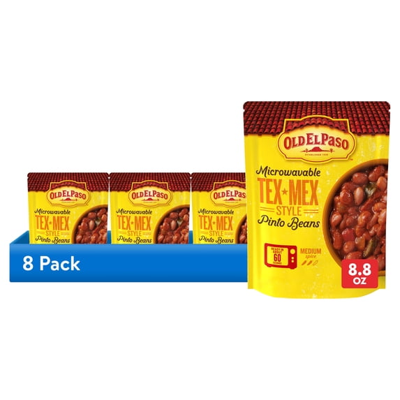 (8 pack) Old El Paso Pinto Beans, Tex-Mex Style, Microwavable Pouch, 8.8 oz