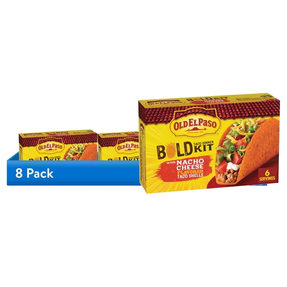 (8 pack) Old El Paso Bold Taco Dinner Kit with Nacho Cheese Flavored Taco Shells, Meal Prep, 9.5 oz