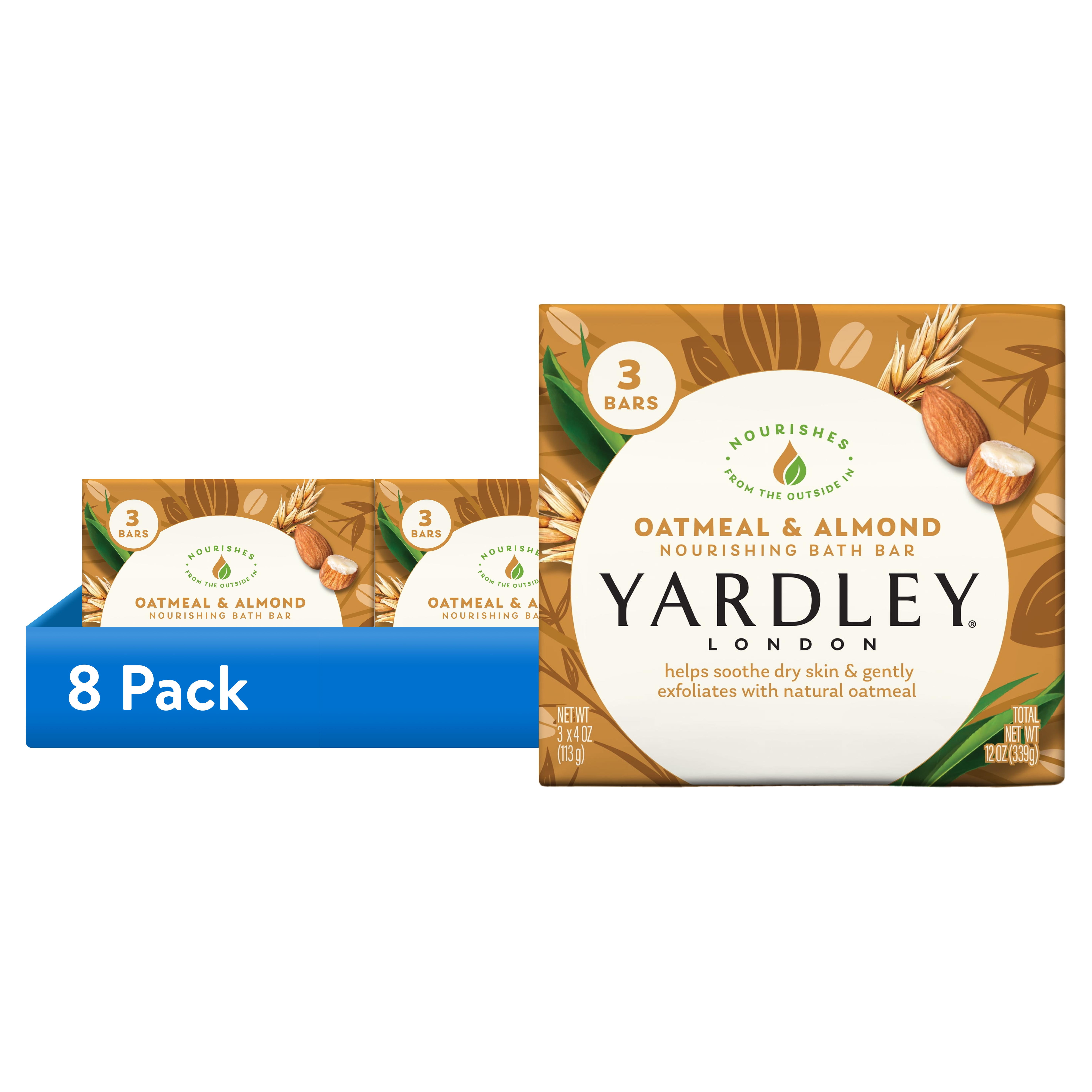 (8 pack) (Pack of 3) Yardley London Oatmeal & Almond Nourishing Bath Bar Soap, Body Soap Bars for All Skin Types, 4 oz