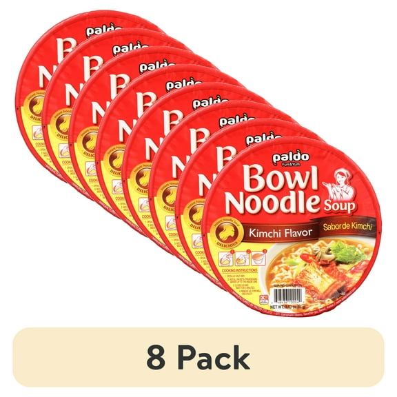 (8 pack) Paldo Kimchi Flavor Noodle Soup, 3.03 oz Bowl