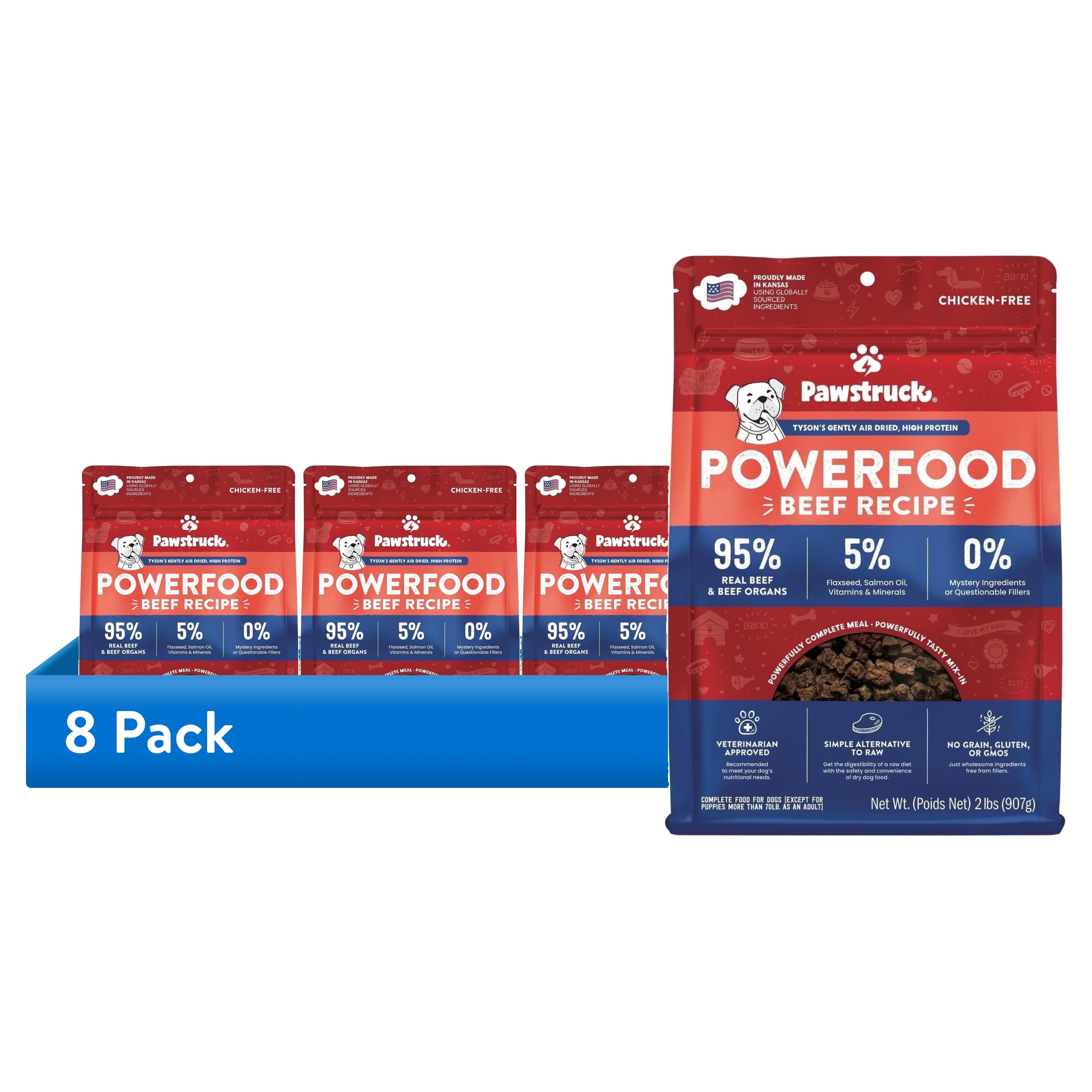 (8 pack) Pawstruck Premium Air Dried Dog Food with 95% Meat, Beef Flavor, 2 lb. Bag