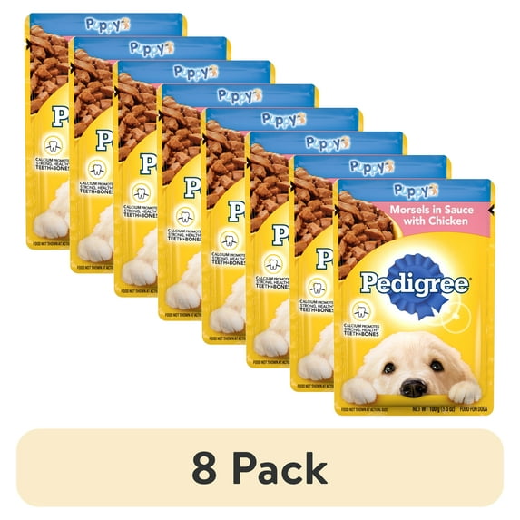 (8 pack) Pedigree Puppy Wet Dog Food Morsels in Sauce With Chicken, 3.5 oz Pouch