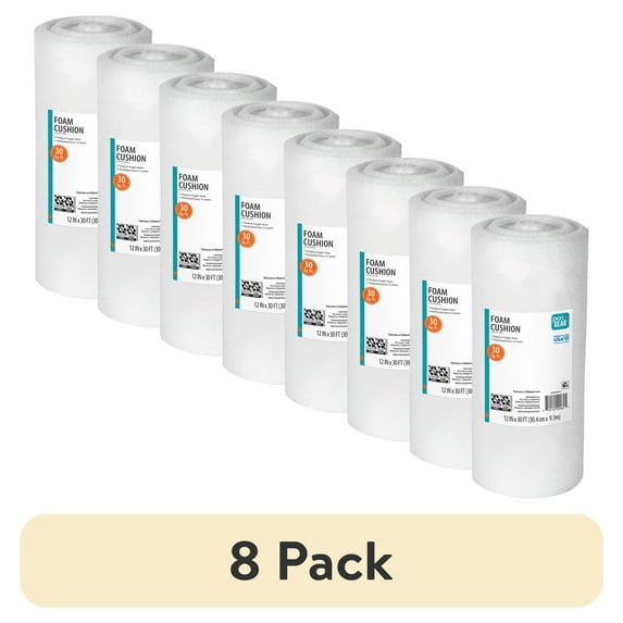 (8 pack) Pen+Gear 12" x 30' Foam Cushioning Wrap, White, 1-Roll
