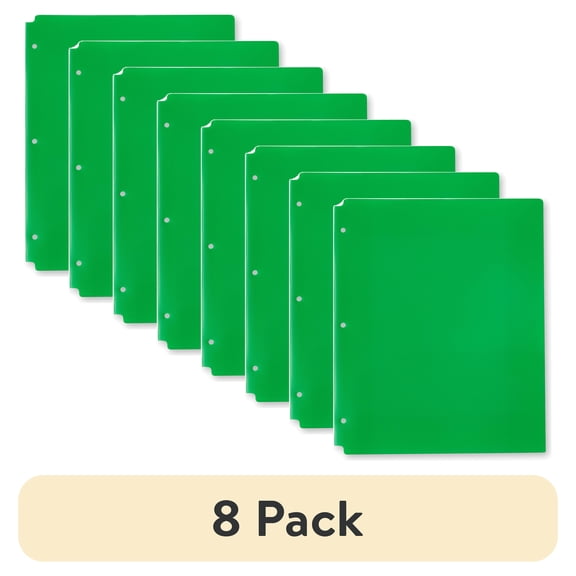 (8 pack) Pen+Gear 2-Pocket Poly Folder, 9.4" x 11.4", Green