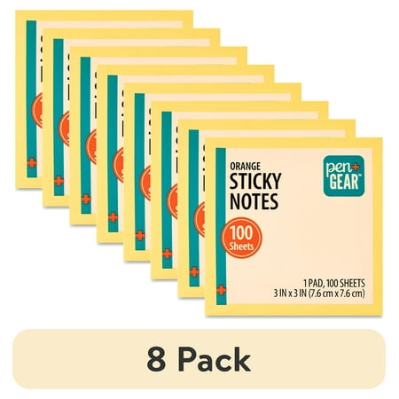 (8 pack) Pen+Gear Neon Orange Sticky Notes, 3" x 3", 100 Sheets, 1 Pad