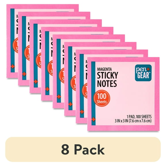 (8 pack) Pen+Gear Square Shaped Sticky Notes, 3" x 3", Magenta, 100 Sheets