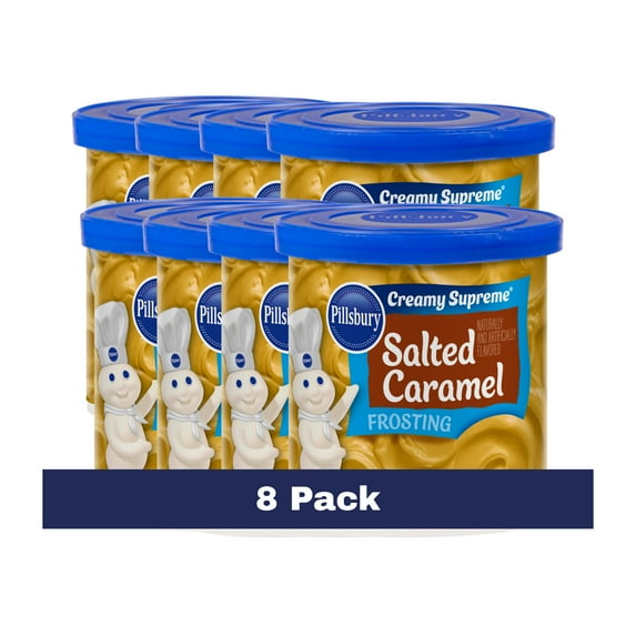 (8 pack) Pillsbury Creamy Supreme Salted Caramel Frosting, 16 oz Tub