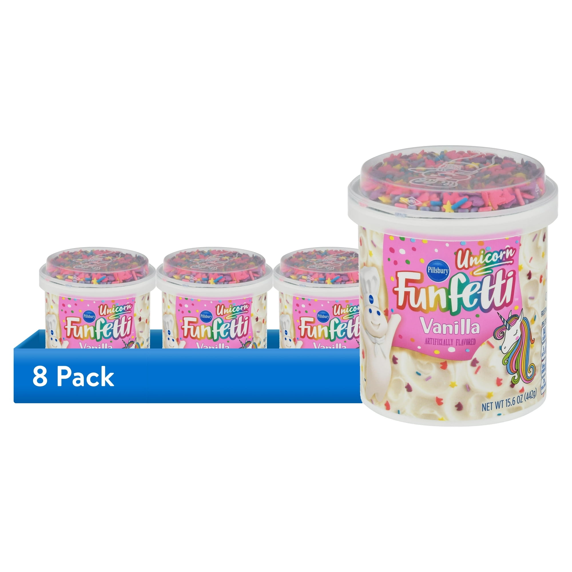 (8 pack) Pillsbury Funfetti Unicorn Vanilla Frosting, 15.6 oz Tub