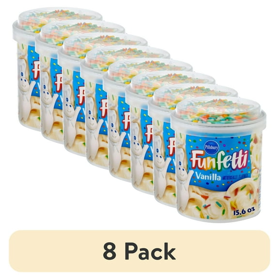 (8 pack) Pillsbury Funfetti Vanilla Frosting, 15.6 oz Tub