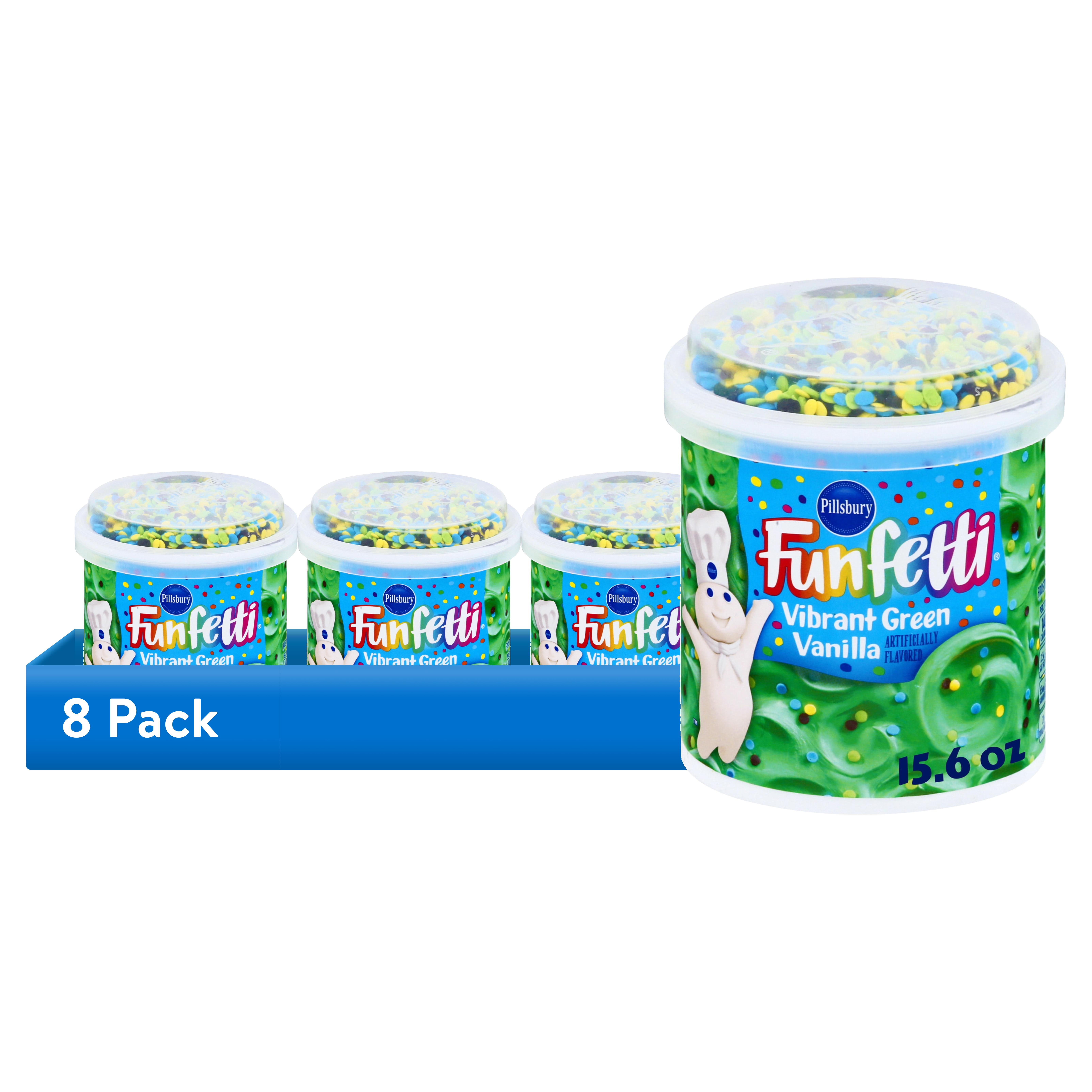 (8 pack) Pillsbury Funfetti Vibrant Green Vanilla Frosting, 15.6 oz Tub