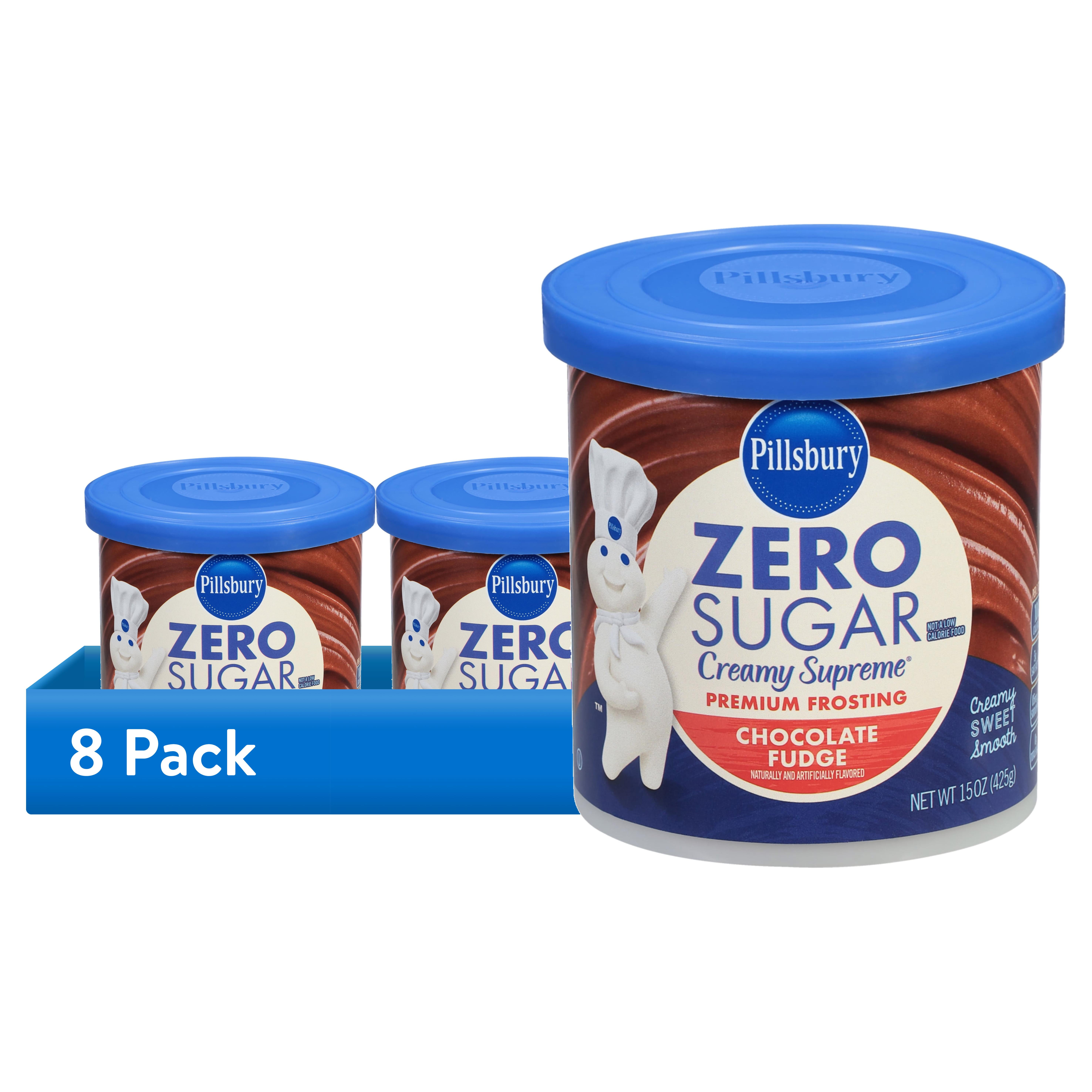 (8 pack) Pillsbury Zero Sugar Creamy Supreme Chocolate Fudge Flavored Premium Frosting, 15 oz Tub