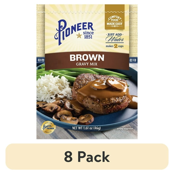 (8 pack) Pioneer Brown Gravy Mix, 1.61 oz  Makes 2 Cups of Rich, Savory Gravy  Just Add Water for a Quick, Delicious Meal Addition