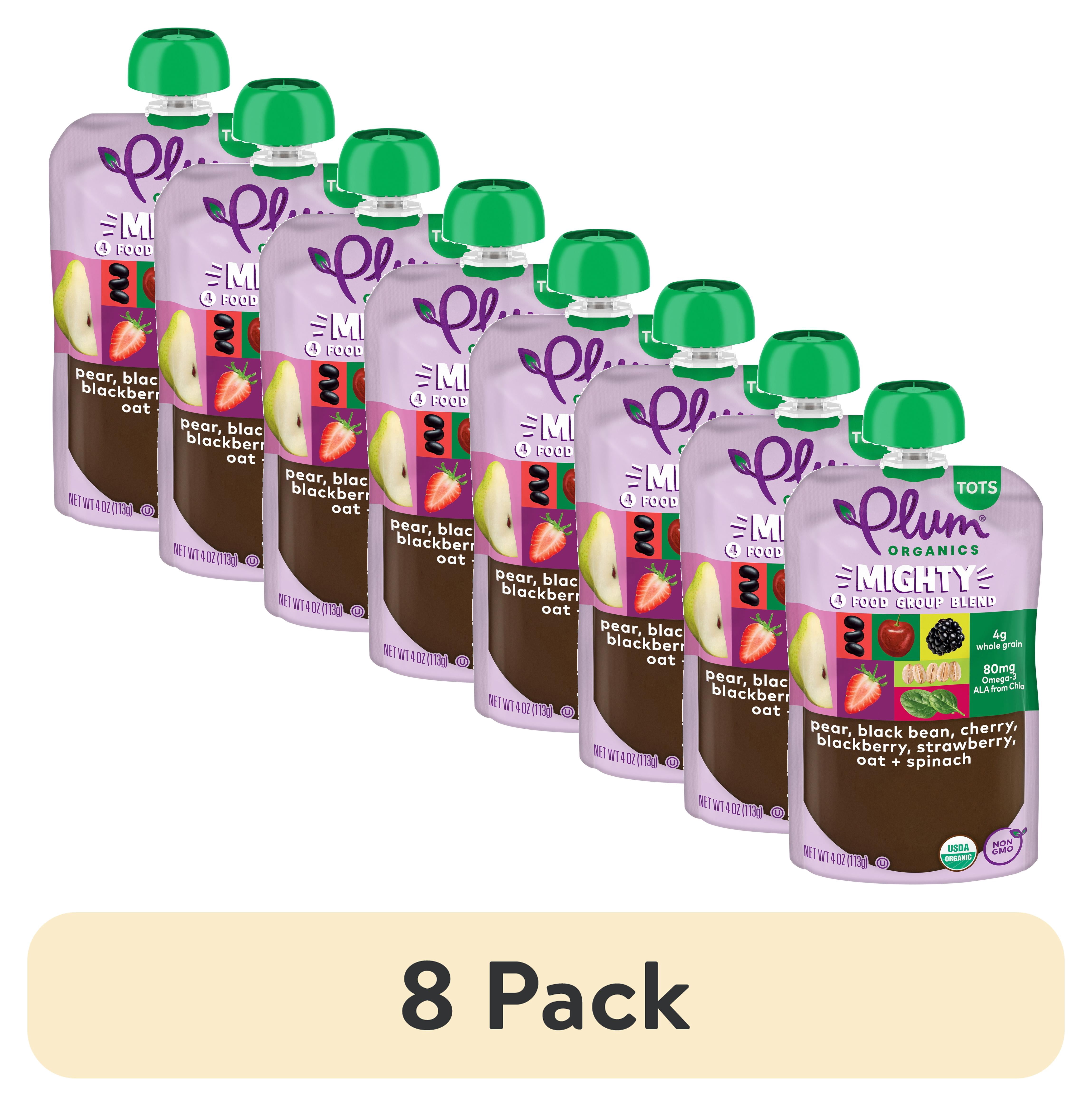 (8 pack) Plum Organics® Mighty 4 Food Group Blend Pear, Black Bean, Cherry, Blackberry, Strawberry, Oat + Spinach 4oz Pouch