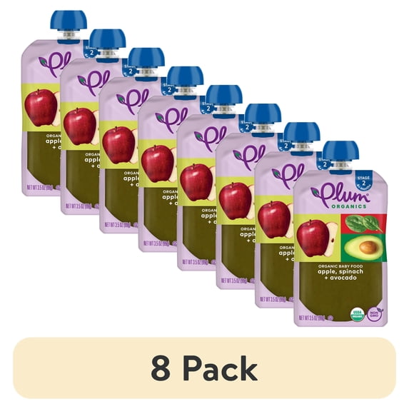 (8 pack) Plum Organics® Stage 2 Organic Baby Food Apple, Spinach + Avocado 3.5oz Pouch