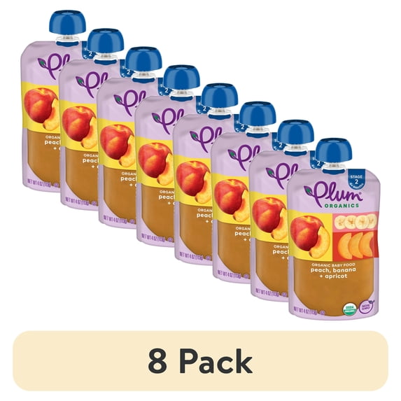 (8 pack) Plum Organics® Stage 2 Organic Baby Food Peach, Banana + Apricot 4oz Pouch