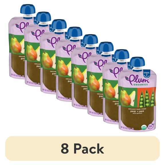 (8 pack) Plum Organics® Stage 2 Organic Baby Food Pear + Pea with Spinach 4oz Pouch