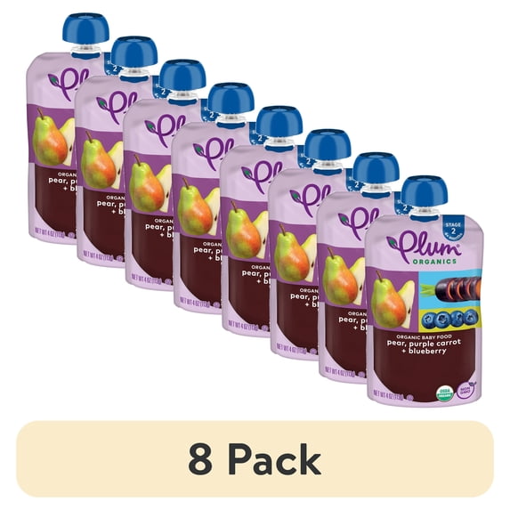 (8 pack) Plum Organics® Stage 2 Organic Baby Food Pear, Purple Carrot + Blueberry 4oz Pouch