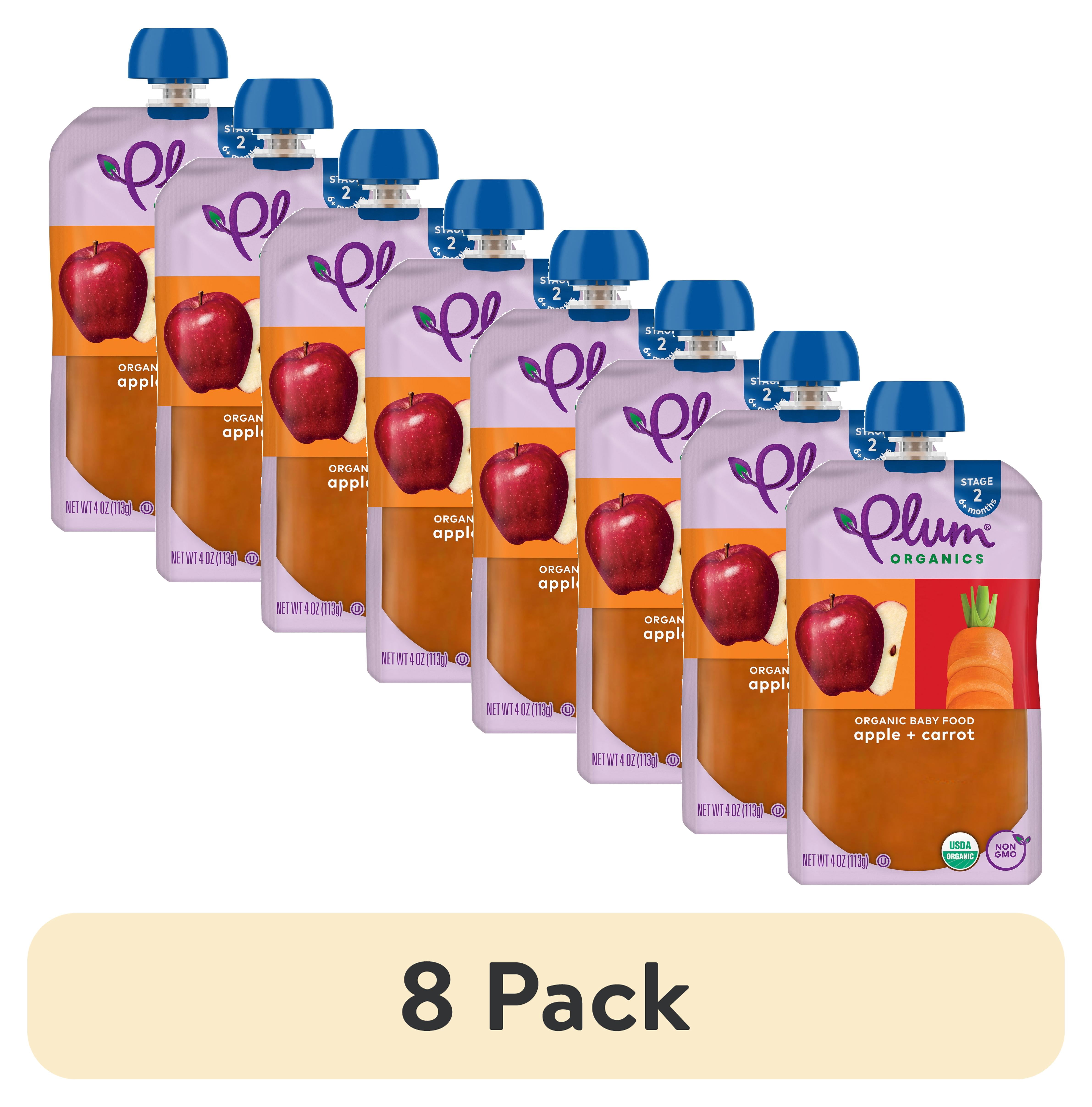 (8 pack) Plum Organics Stage 2 Organic Baby Food Apple + Carrot 4oz Pouch
