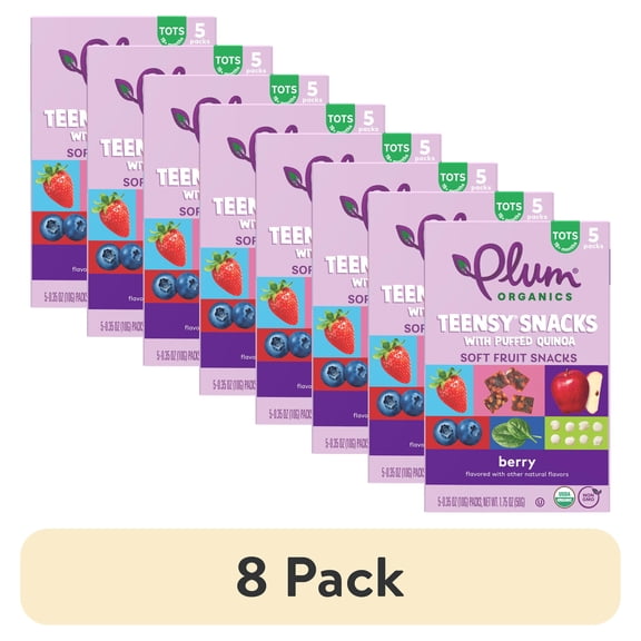 (8 pack) Plum Organics Teensy Snacks Puffed Quinoa Berry .35oz Pouch/5-Count Box