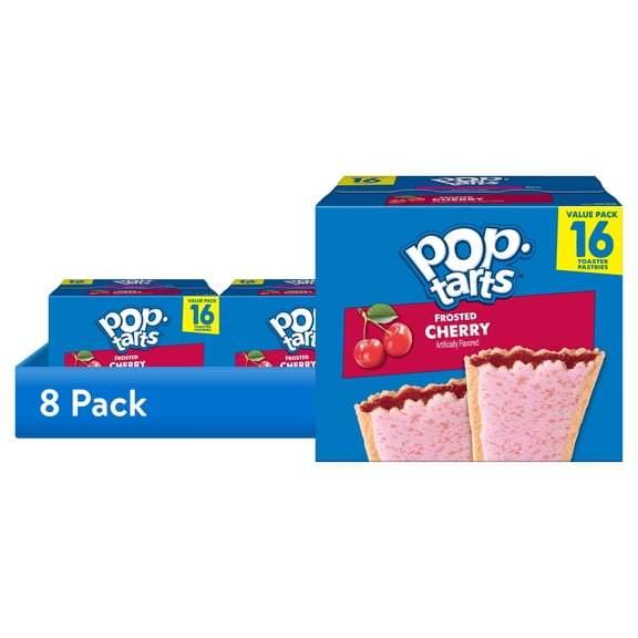 (8 pack) Pop-Tarts Frosted Cherry Toaster Pastries, Breakfast Foods, Shelf-Stable, 27 oz (16 Count)