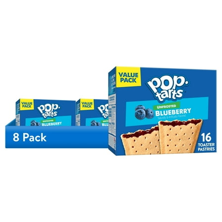 (8 pack) Pop-Tarts Unfrosted Blueberry Toaster Pastries, Breakfast Foods, Shelf-Stable, 27 oz (16 Count)