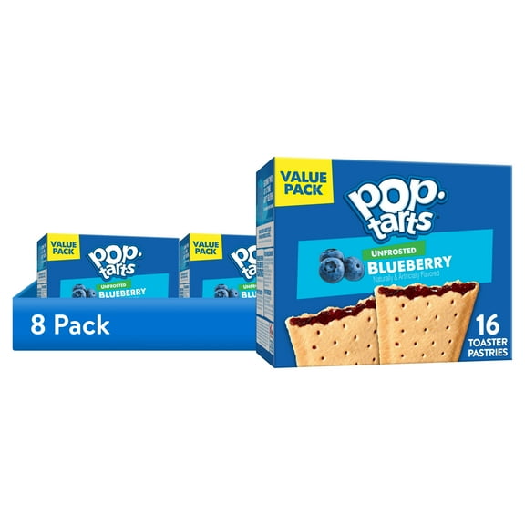 (8 pack) Pop-Tarts Unfrosted Blueberry Toaster Pastries, Breakfast Foods, Shelf-Stable, 27 oz (16 Count)