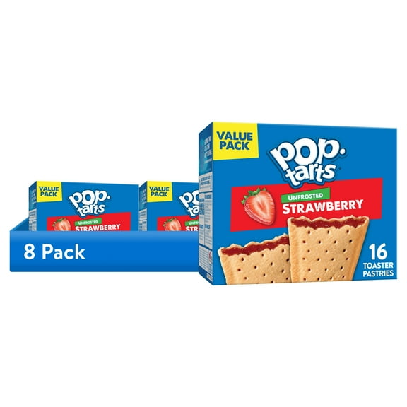 (8 pack) Pop-Tarts Unfrosted Strawberry Toaster Pastries, Breakfast Foods, Shelf-Stable, 27 oz (16 Count)