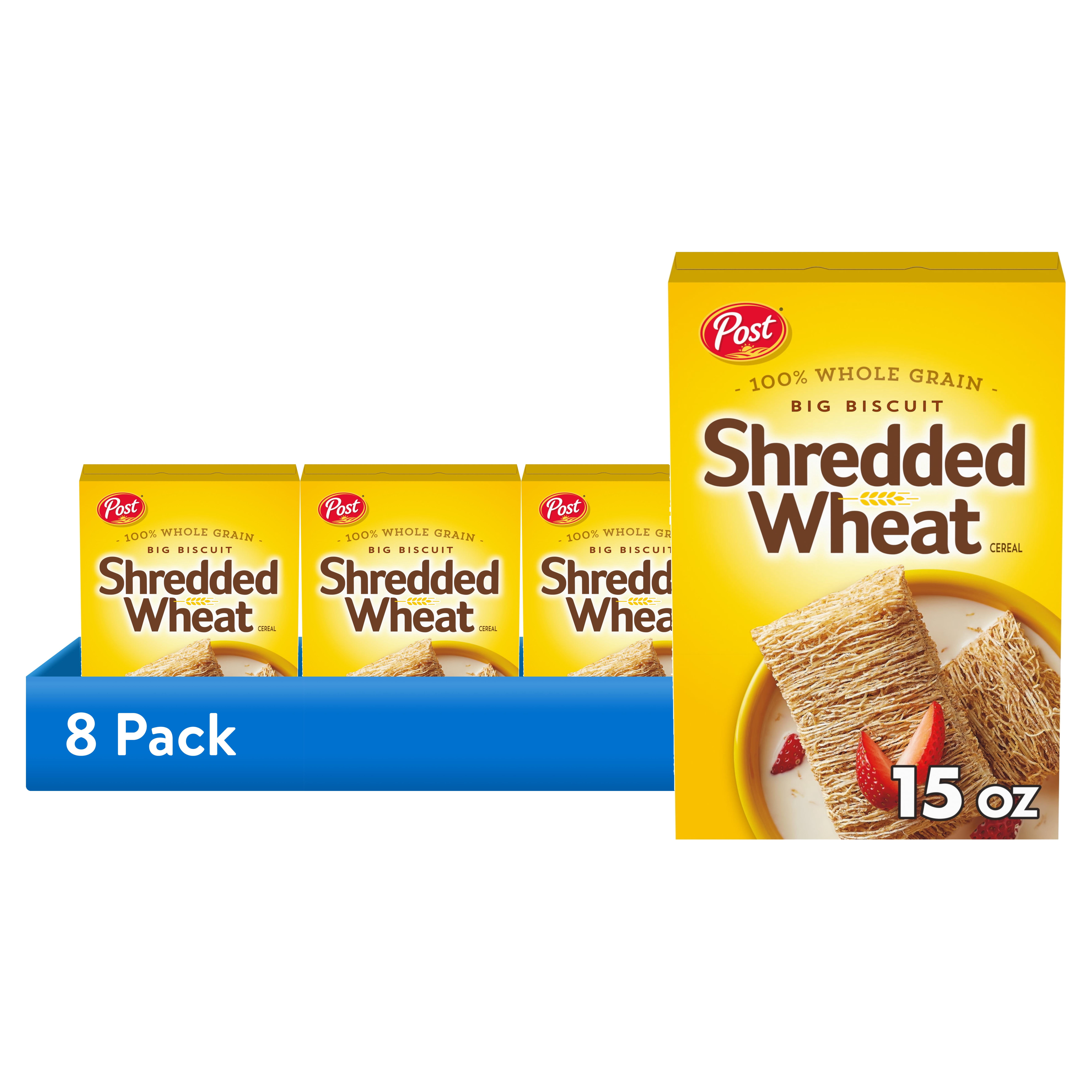 (8 pack) Post Big Biscuit Shredded Wheat Breakfast Cereal, Whole Grain, No Sugar Added, Crunchy 15 oz Box