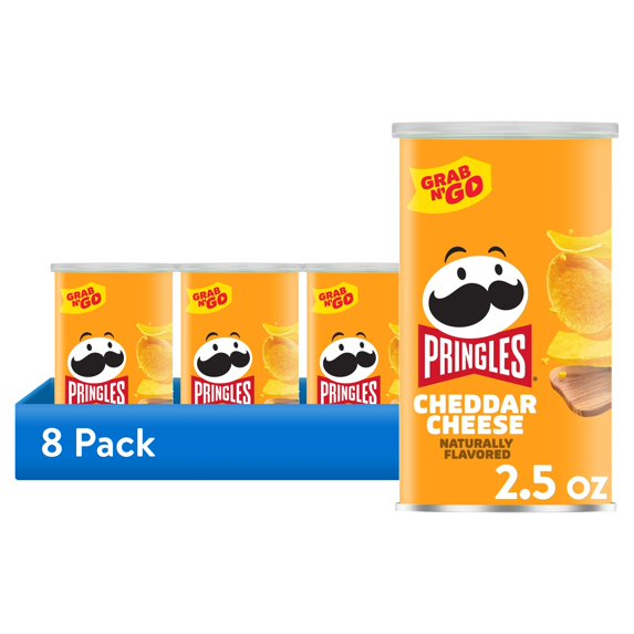 (8 pack) Pringles Cheddar Cheese Potato Crisps Chips, Lunch Snacks, 2.5 oz Canister
