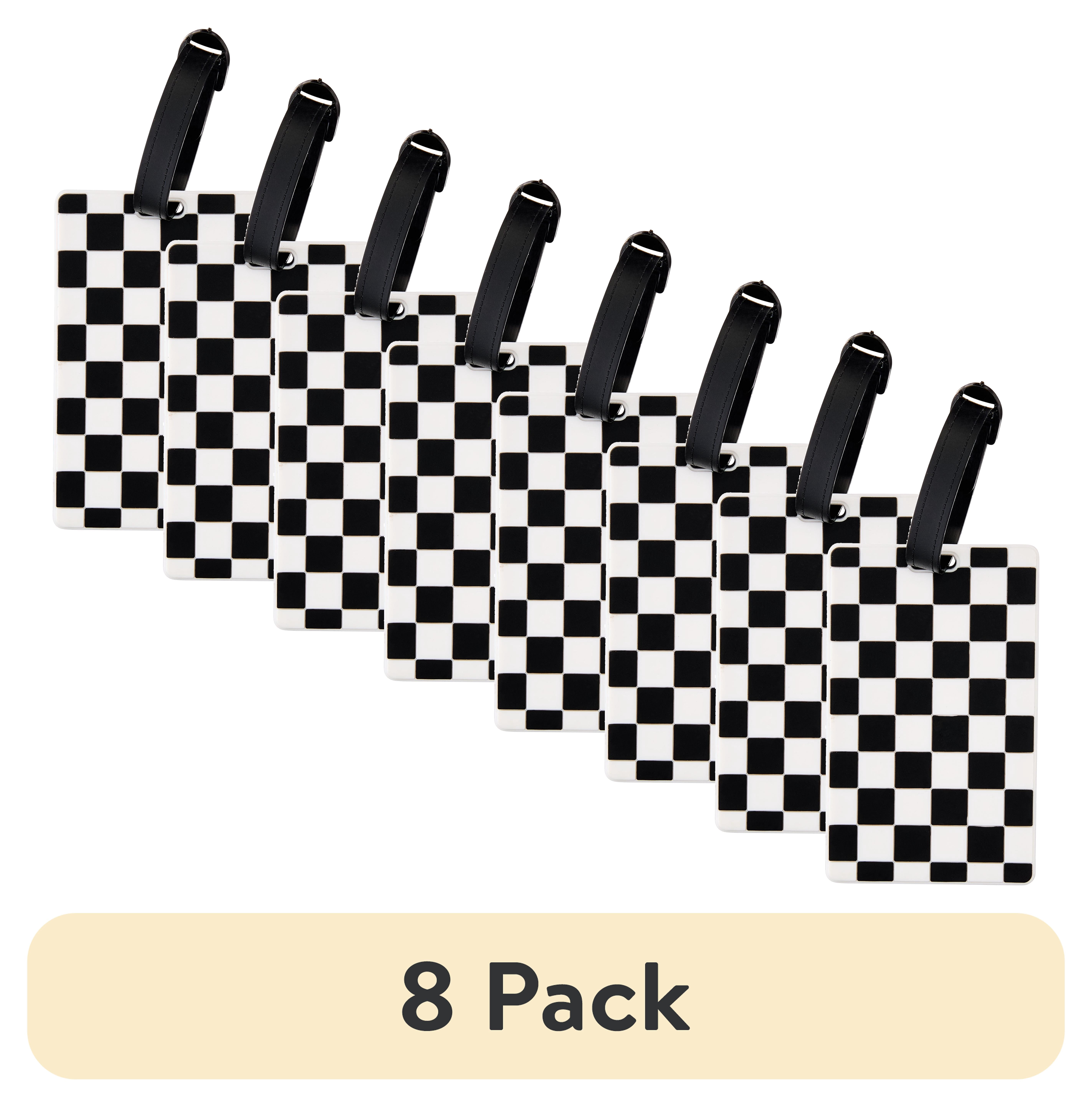 (8 pack) Protege Black and White Checkerboard Luggage Tag