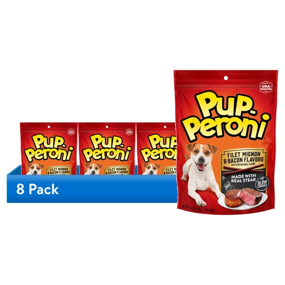 (8 pack) Pup Peroni Filet Mignon & Bacon Flavor Dog Treats, 5.6oz Bag