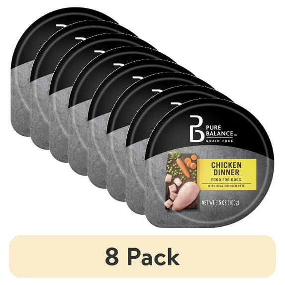 (8 pack) Pure Balance Chicken Dinner Pate Wet Dog Food, Grain Free, 3.5 oz Cup