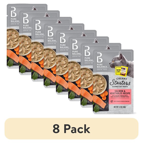 (8 pack) Pure Balance Gourmet Cat Treat Creamy Starters, Salmon & Vegetable Recipe, 1.4 oz