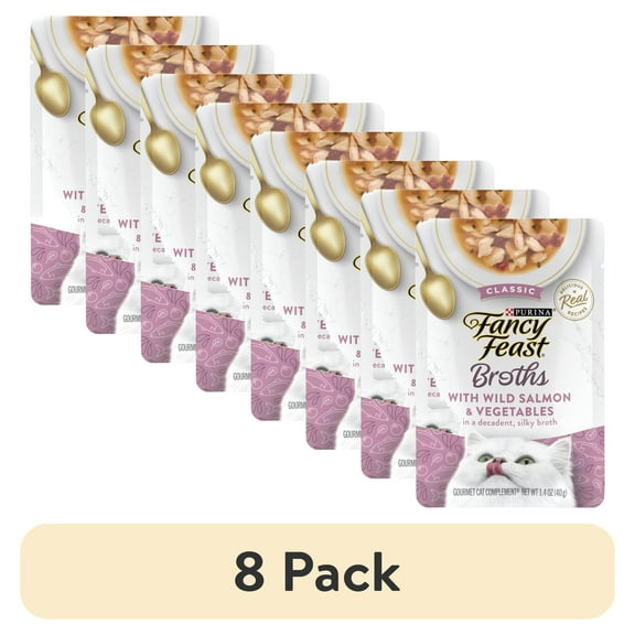 (8 pack) Purina Fancy Feast Broths Kitten Food, Wet Cat Food, Salmon & Vegetables, 1.4 oz Pouch