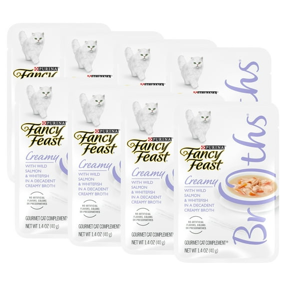 (8 pack) Purina Fancy Feast Broths Kitten Food, Wet Cat Food, Salmon & Whitefish, 1.4 oz Pouch