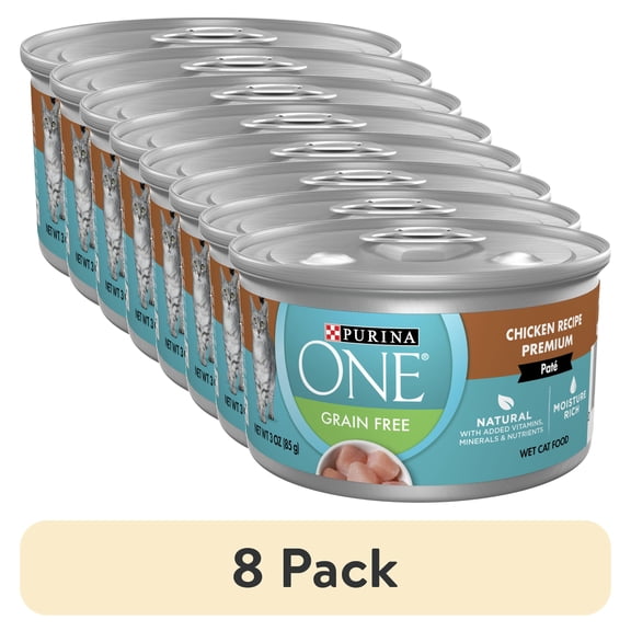 (8 pack) Purina ONE Pate, Natural Grain Free, Soft Chicken, Wet Cat Food 3 oz Can