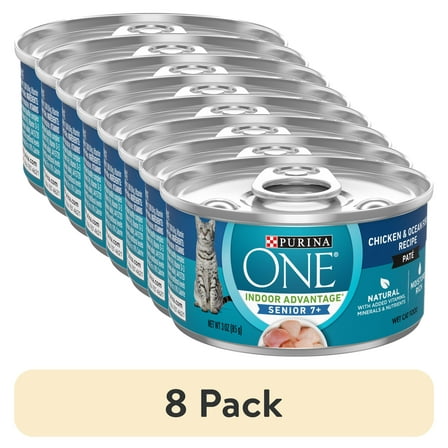 (8 pack) Purina One Indoor Advantage, Chicken & Oceanfish, Wet Cat Food for Adult Cats, 3 oz Can