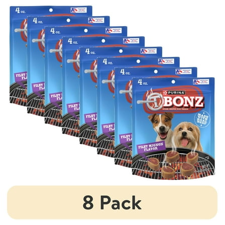 (8 pack) Purina T-Bonz Dog Treats with Filet Mignon Flavor & Real Beef Chews, 4 oz Pouch