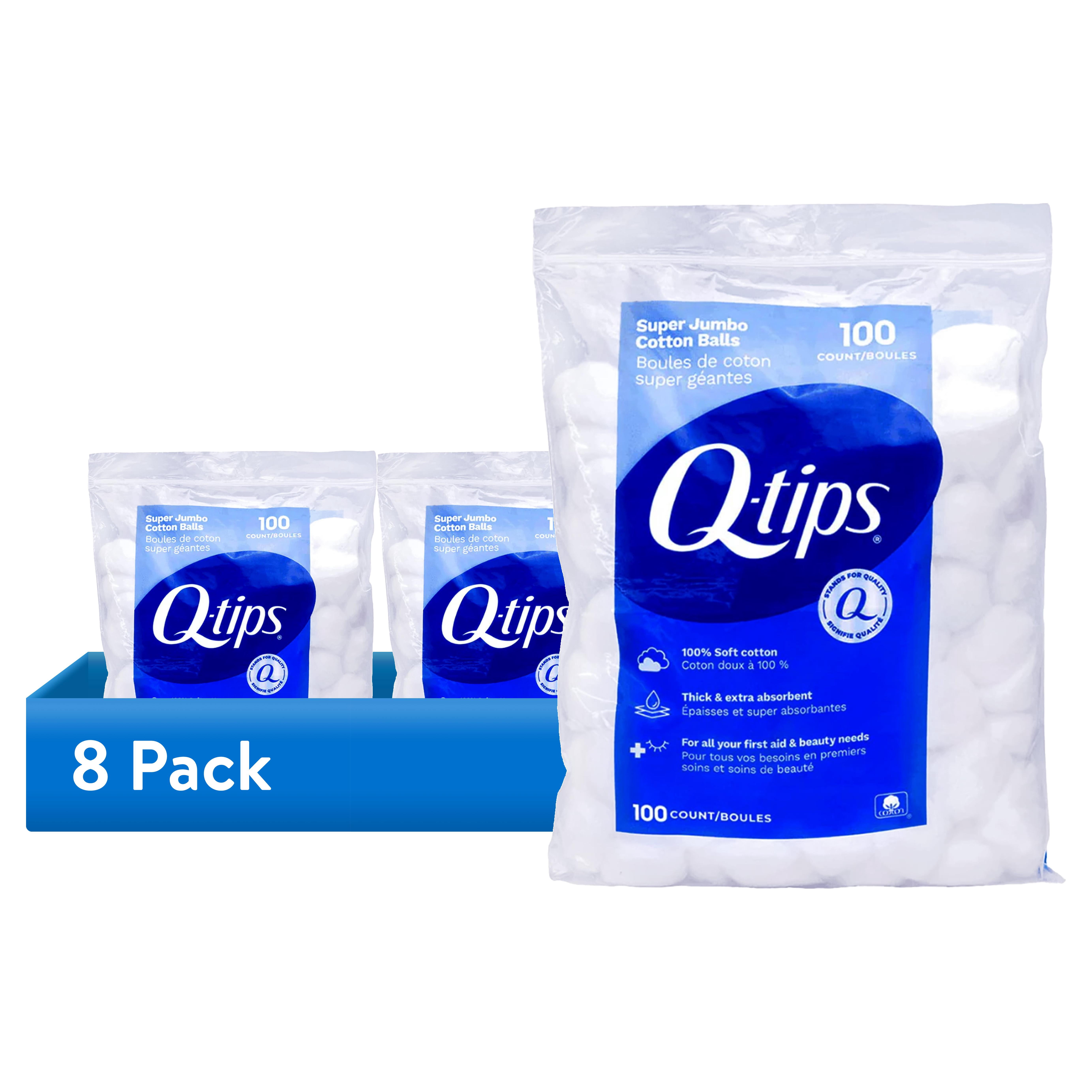 (8 pack) Q-tips Super Jumbo Cotton Balls, 100 Count