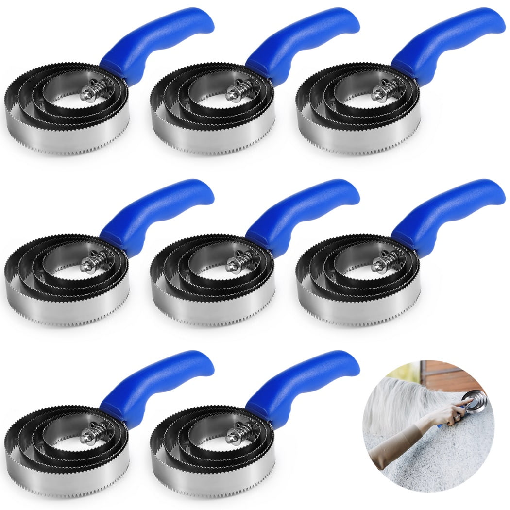 8 PCS Curry Comb Horse Brushes, 4-Ring Metal Curry Brushes, Reversible Stainless Steel Curry Combs, Horse Brush Scrapers with Comfortable Grip for Cow Sheep Pet Dog Goat Horse