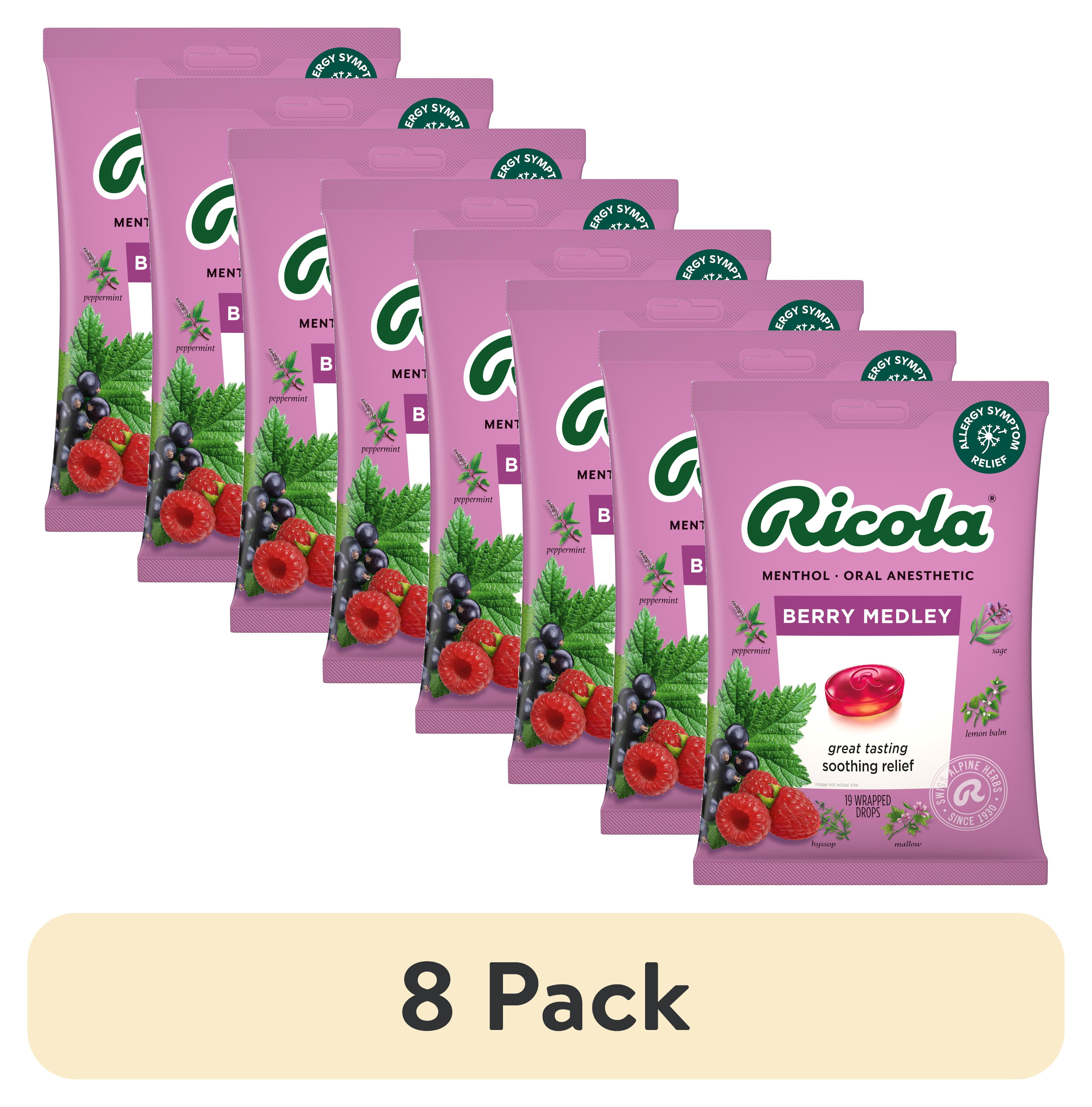 (8 pack) Ricola® Berry Medley Throat Drops | Delicious Throat Relief & Oral Anesthetic, 19 Count