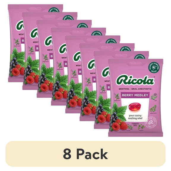 (8 pack) Ricola® Berry Medley Throat Drops | Delicious Throat Relief & Oral Anesthetic, 19 Count