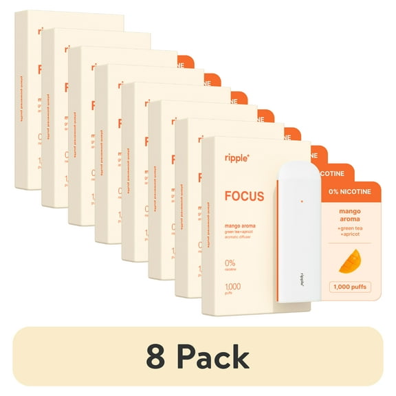 (8 pack) Ripple Mango Diffuser - 1,000 Puffs, 0% Nicotine, + Green Tea & Apricot, 100% Recyclable