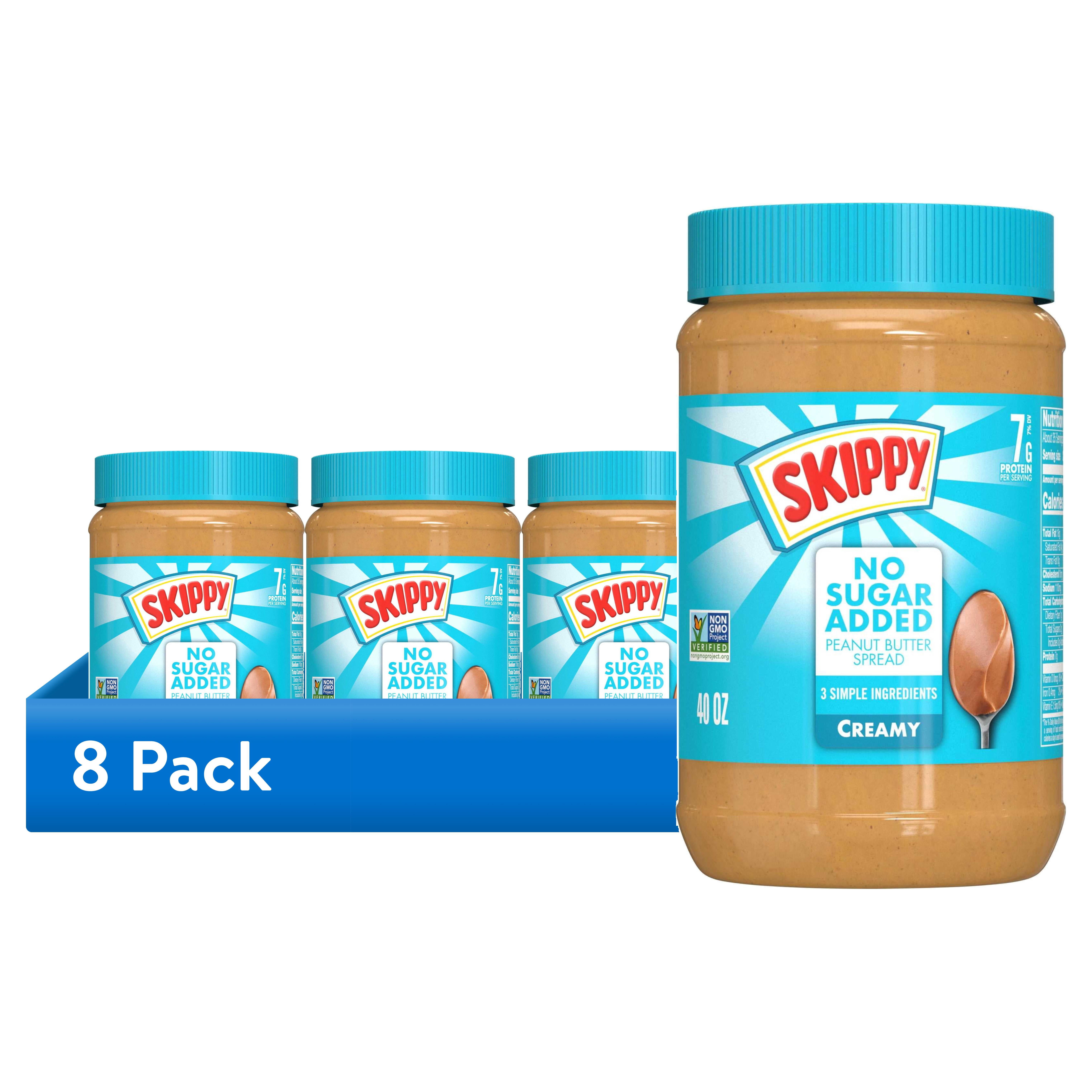 (8 pack) SKIPPY No Sugar Added Creamy peanut butter spread, Shelf-Stable, 40 oz Plastic Jar