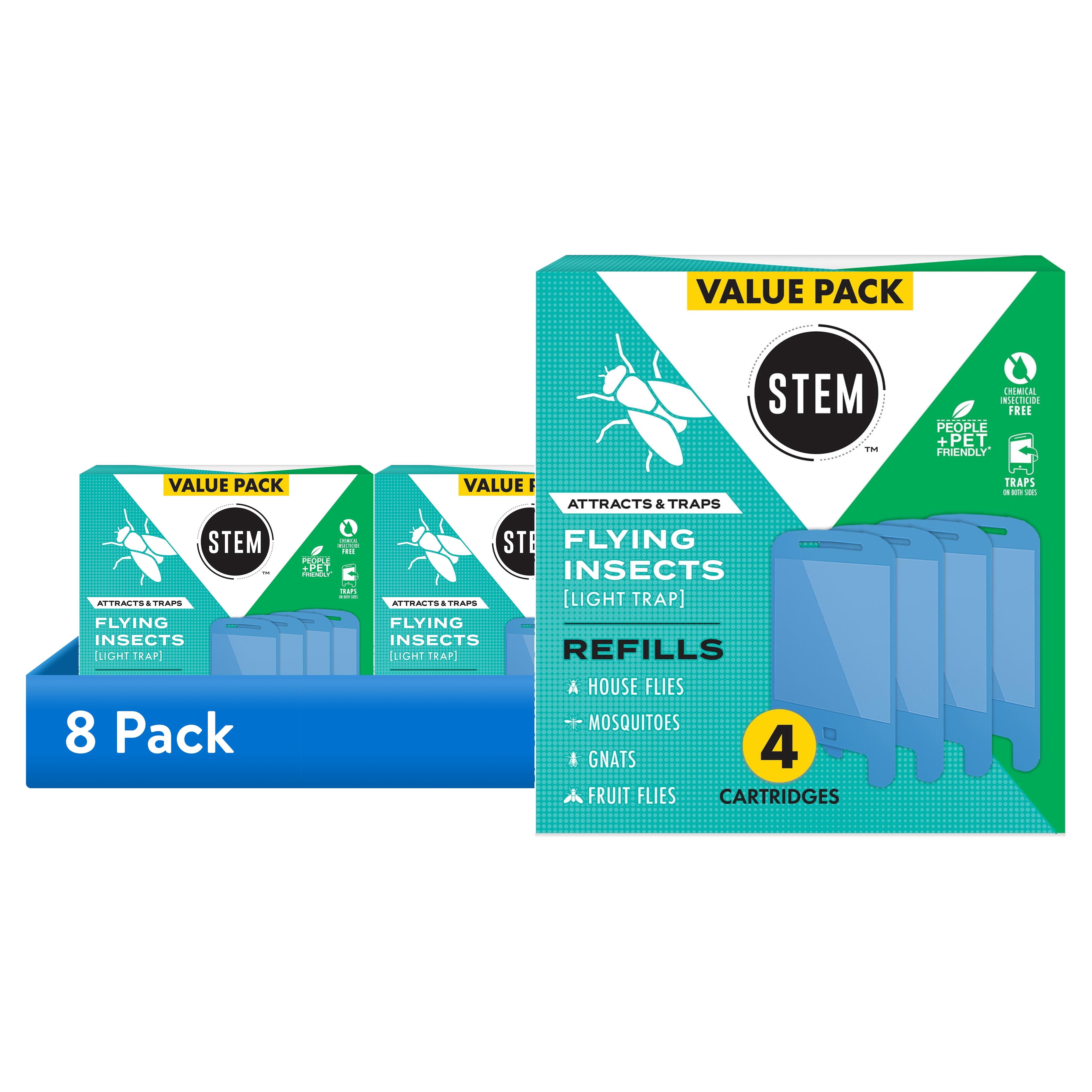 (8 pack) STEM UV Light Trap Refills, Pet Friendly and Insecticide Free with Dual Sided Adhesive Pads, 4 Count