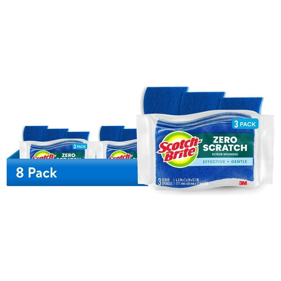 (8 pack) Scotch-Brite Non-Scratch, Zero Scratch Scrub Sponge, 3 Sponges
