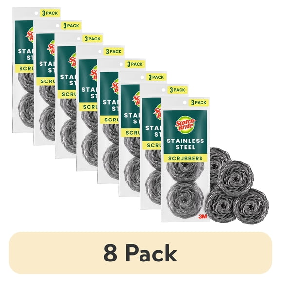 (8 pack) Scotch-Brite Stainless Steel Scrubbers, 3 Scrubbers