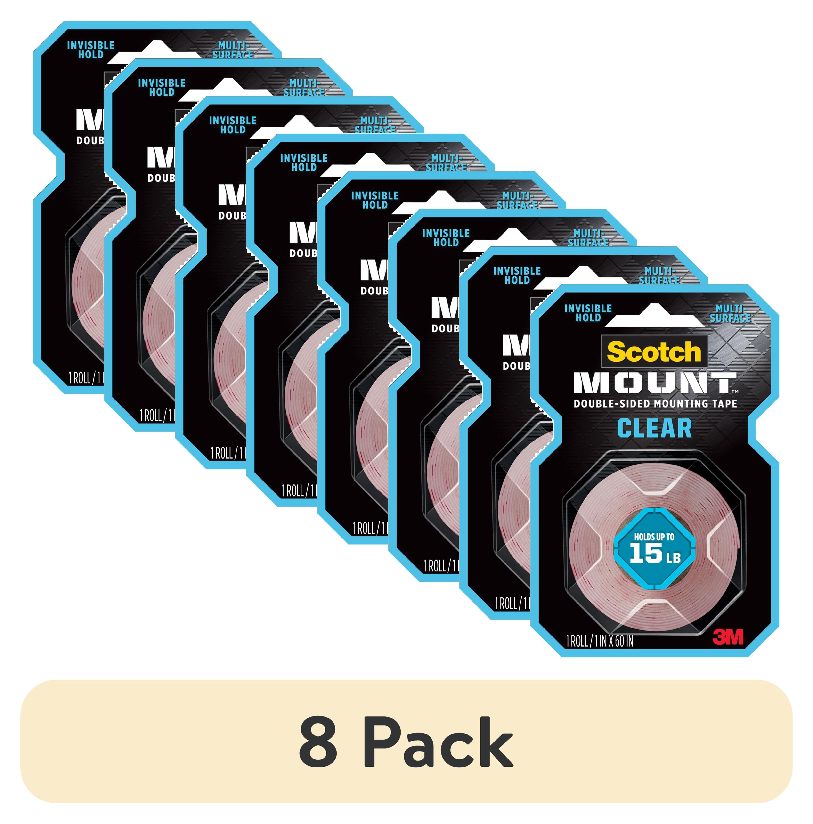 (8 pack) Scotch-Mount Clear Double-Sided Mounting Tape, 1 in x 60 in, 1 Roll