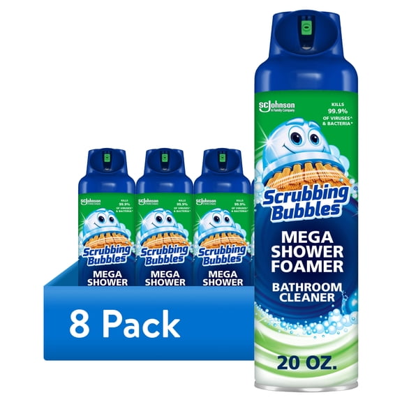 (8 pack) Scrubbing Bubbles Mega Shower Foamer Aerosol, Tough Foaming Bathroom, Tile, Shower & Tub Disinfectant Cleaner, Rainshower, 20 oz